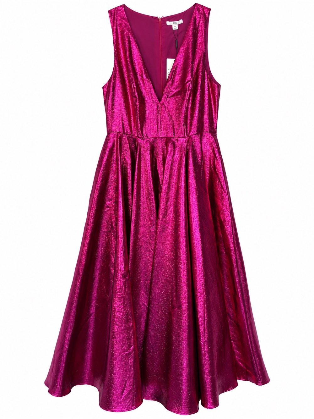 ZAC Zac Posen Metallic Pink Magenta Fit & Flare Midi Dress 10 NWT